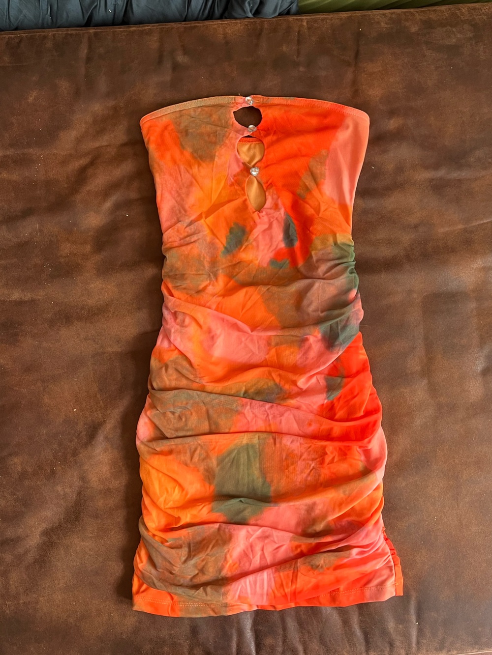 orange bandeau mini dress